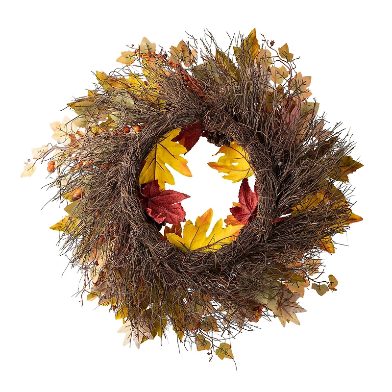 Glitzhome® 24" Fall Sunflower, Maple Leaf &  Berry Wreath