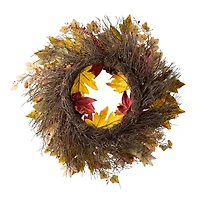 Glitzhome® 24" Fall Sunflower, Maple Leaf &  Berry Wreath