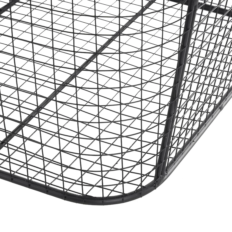 30.25" Black Metal Open Frame Wire Grid Storage Basket with Curved Sides & Ring Handles