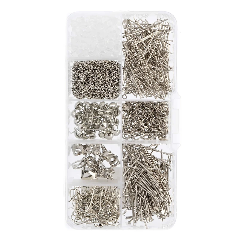 John Bead 8 Slot Round Silver Assortment Findings Jewelry Making Kit, 671ct.