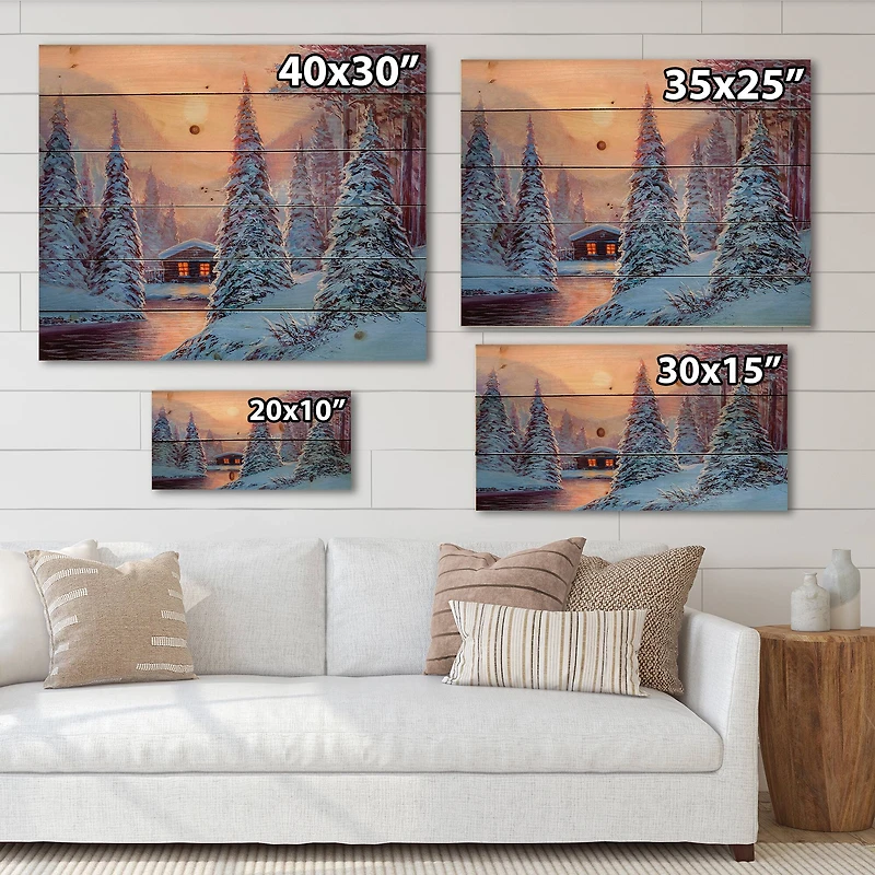Designart - Winter Landscape & The River House In The Woods I