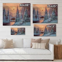 Designart - Winter Landscape & The River House In The Woods I