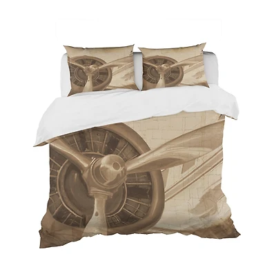 Designart 'Retro Airplanes Sepia' Traditional Bedding Set