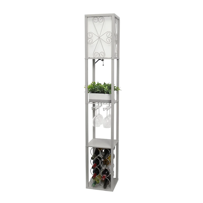 Simple Designs™ Floor Lamp Storage Shelf and Wine Rack with Linen Shade