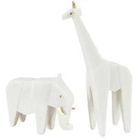 White Polystone Elephant & Giraffe Cubist Inspired Sculpture Set
