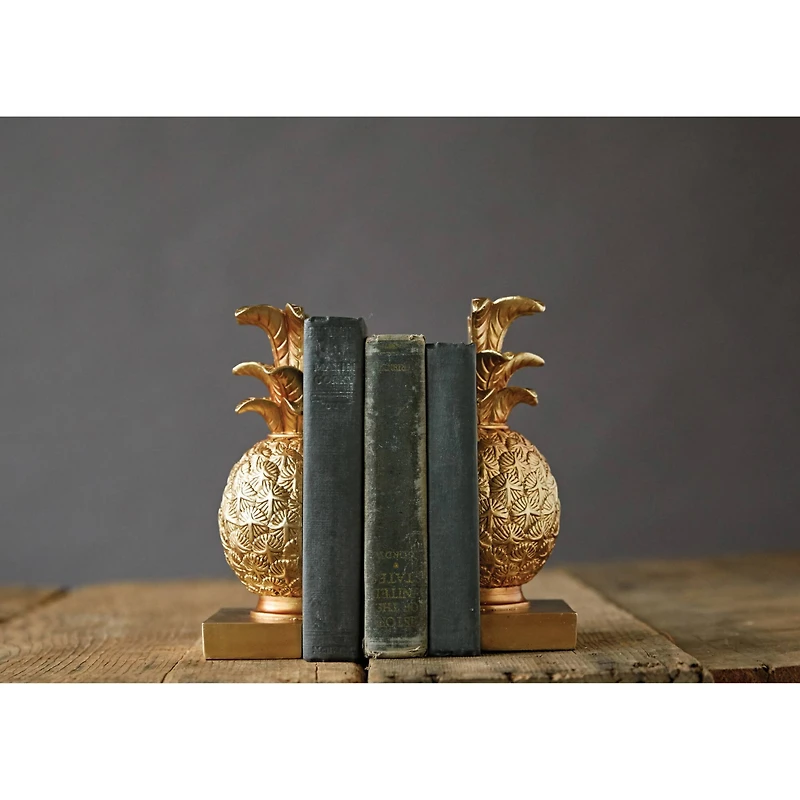 Hello Honey® 9" Pineapple Shaped Gold Bookend Set
