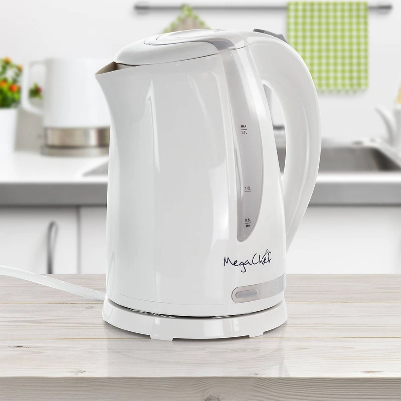 MegaChef 1.7L White Plastic Electric Tea Kettle
