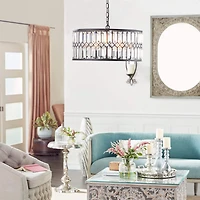 Black Iron Glam Drum Chandelier, 13" x 24" x 24"