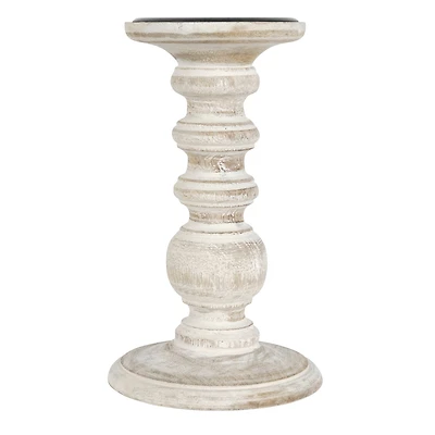 8 Pack: 8" Whitewashed Wood Carved Pillar Candle Holder by Ashland®