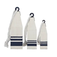 White & Navy Wood Farmhouse Nautical Sculpture Set
