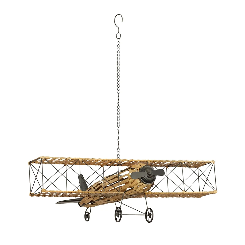 Tan Metal Natural Plane Sculpture, 10" x 31" x 28"