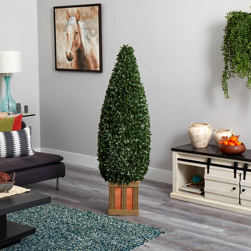 5ft. Boxwood Cone Topiary Tree with Decorative Planter