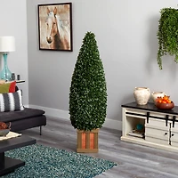 5ft. Boxwood Cone Topiary Tree with Decorative Planter