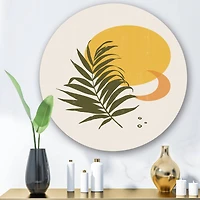 Designart - Abstract Yellow Sun and Moon With Tropical Leaf I