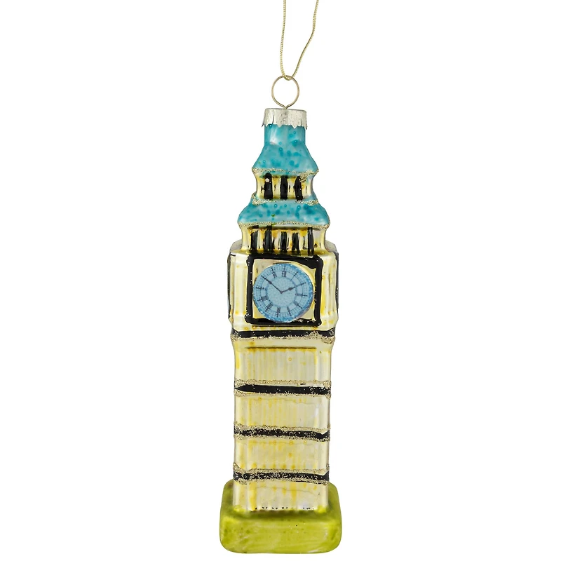 5.5" Golden Big Ben Glittered Glass Christmas Hanging Ornament