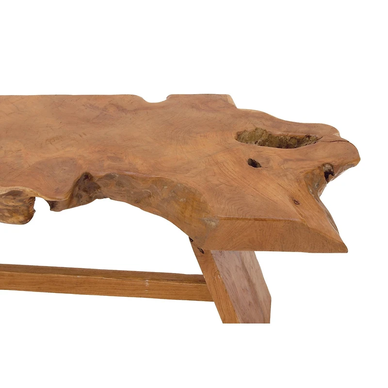 35" Brown Teak Contemporary Coffee Table