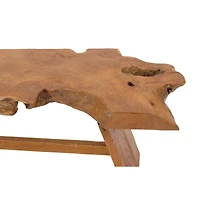 35" Brown Teak Contemporary Coffee Table