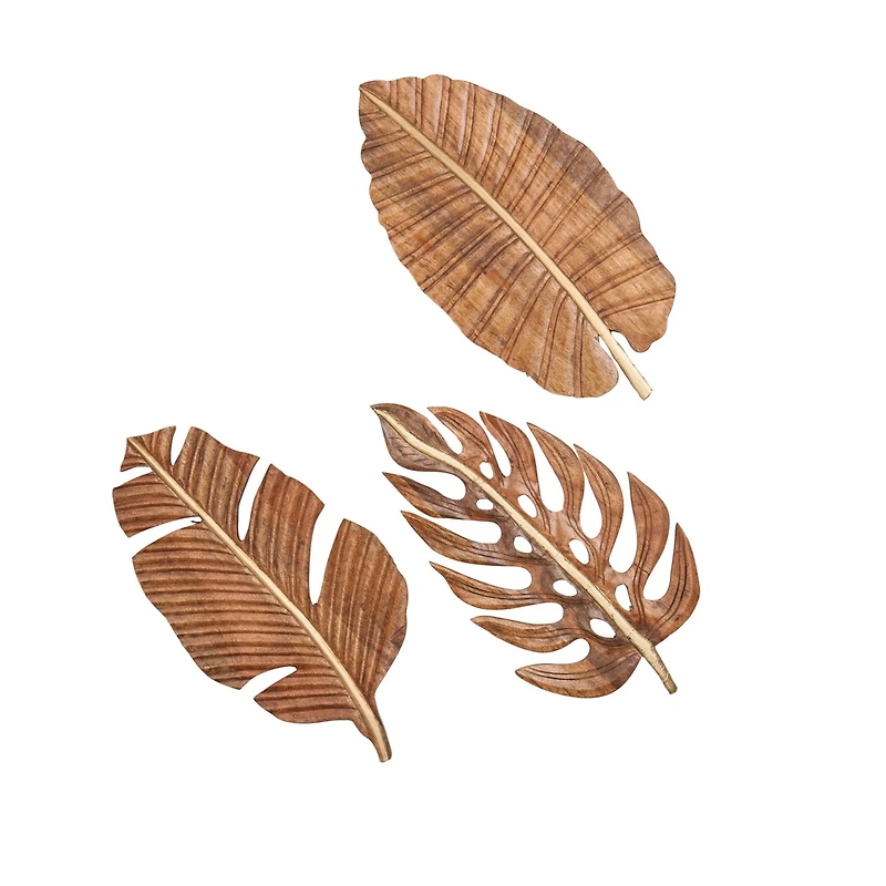Brown Mango Wood Coastal Leaf Wall Décor Set