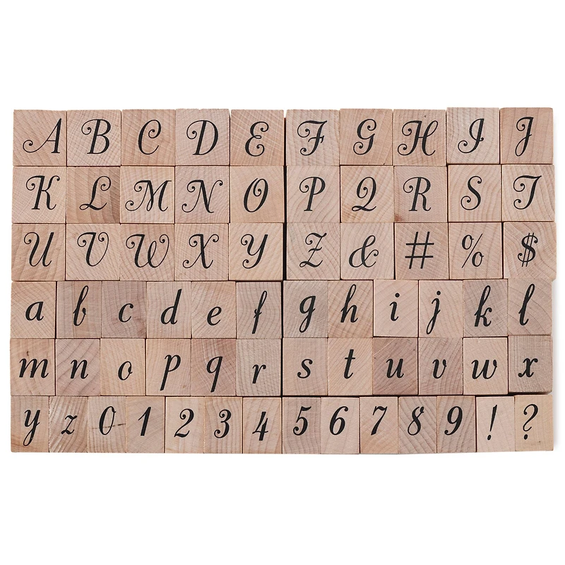 6 Pack: Script Alphabet & Numbers Wood Stamp Set by Recollections™