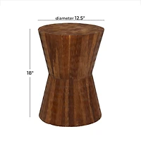18" Brown Teak Wood Contemporary Stool