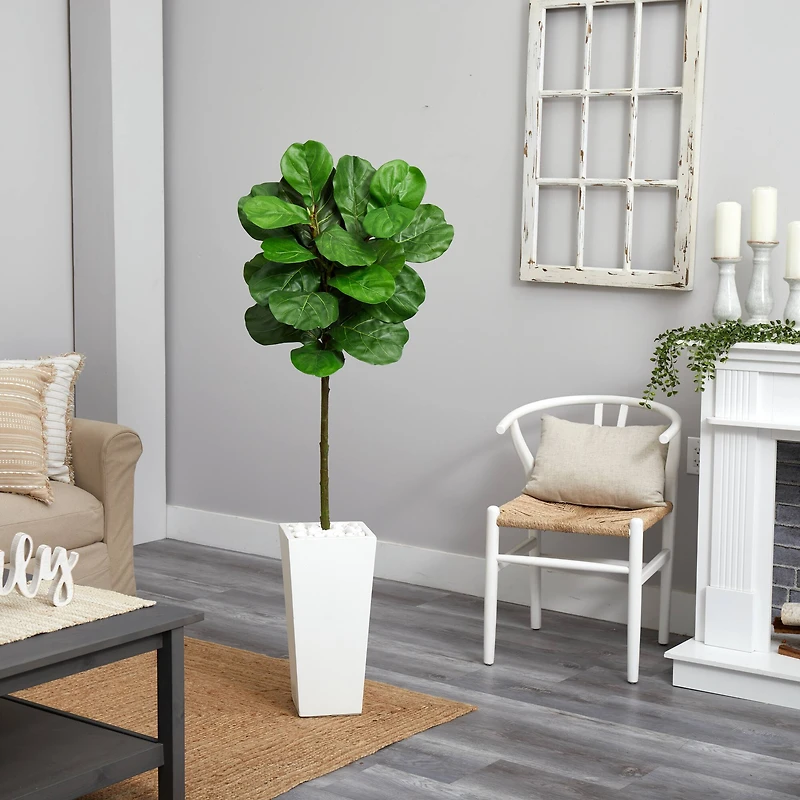 5.5ft. Fiddle Leaf Tree in White Tower Planter