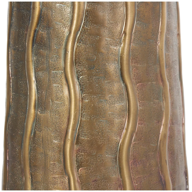 17" Brass Metal Snakeskin Inspired Vase with Dimensional Wavy Accents