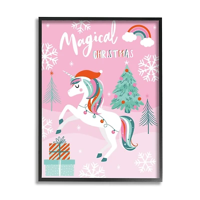 Stupell Industries Magical Christmas Pink Unicorn Framed Giclee Art