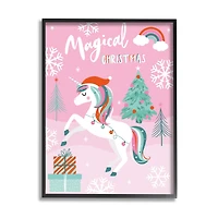 Stupell Industries Magical Christmas Pink Unicorn Framed Giclee Art