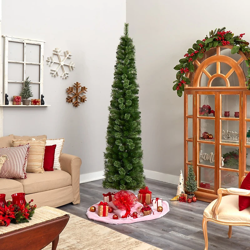 8ft. Pre-Lit Green Pine Artificial Christmas Tree, Clear LED Lights