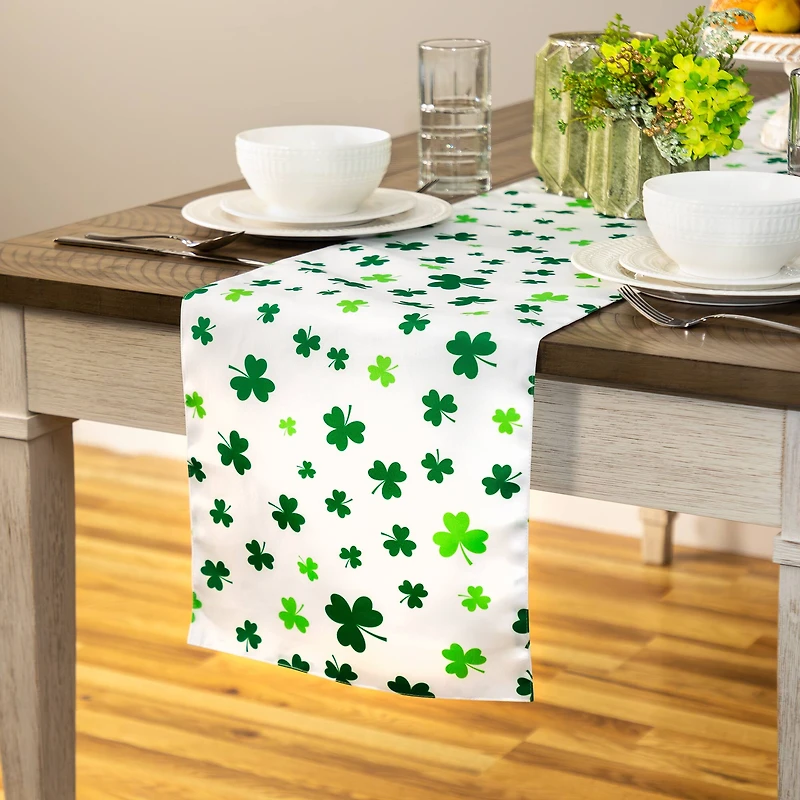 72" White & Green Shamrock St. Patrick's Day Table Runner