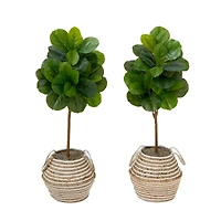 3.5ft. Artificial Fiddle Leaf Fig Tree with Handmade Jute & Cotton Basket with Tassels