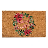 Merry Christmas Poinsettia Wreath 30" x 18" Door Mat