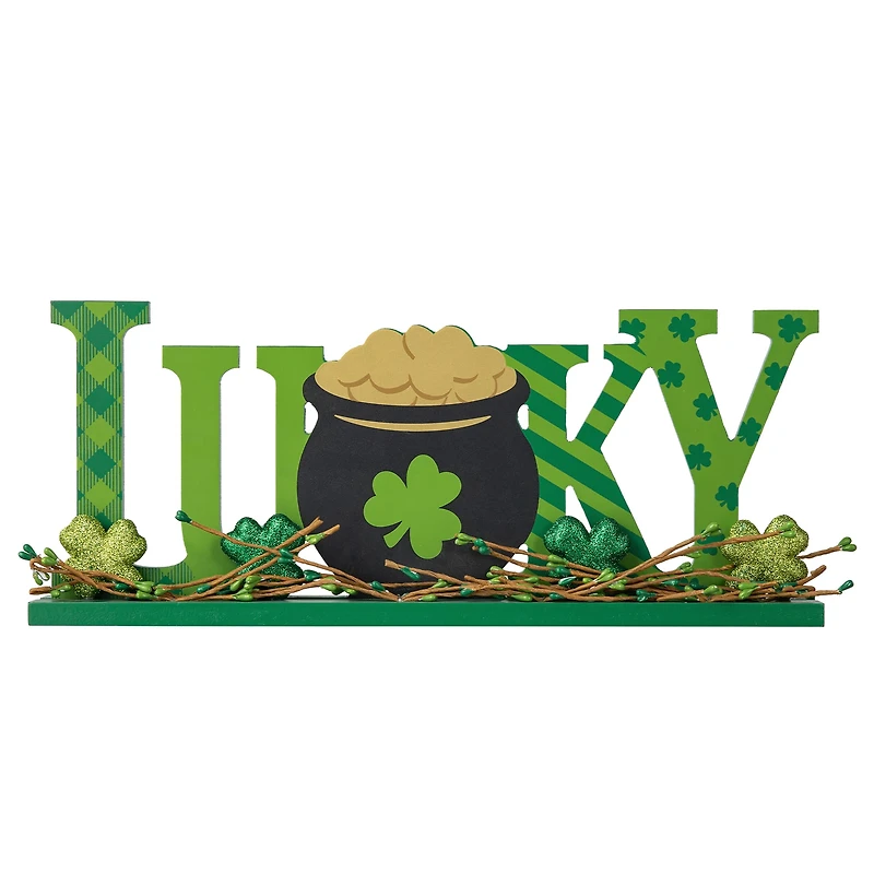 Glitzhome® 15.75" St. Patrick'Lucky Wooden Table Decor
