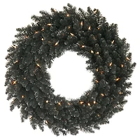 24" Pre-Lit Black Fir Christmas Wreath, Warm White LED Lights