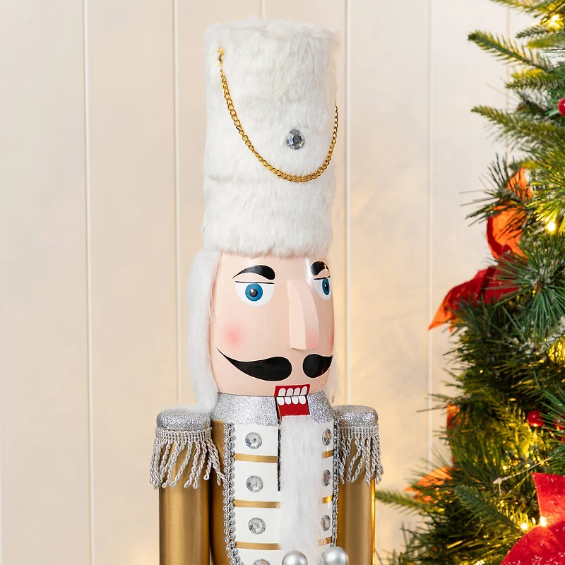 Glitzhome® 35.75"H Wooden Christmas Gold Dressed Soldier Nutcracker