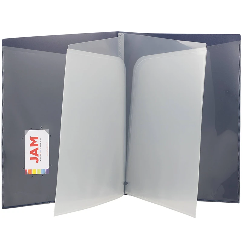 JAM Paper Navy Heavy Duty Plastic High 6-Pocket Folder, 2ct.