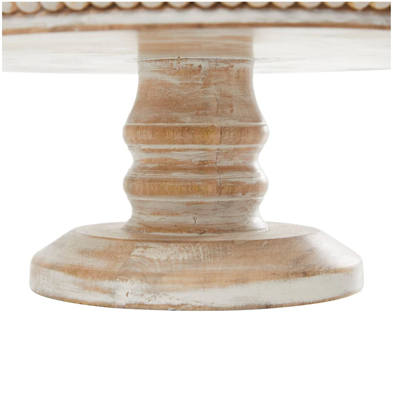 12.25" Cream Wood Cake Stand with Glass Dome Tabletop Décor