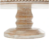 12.25" Cream Wood Cake Stand with Glass Dome Tabletop Décor