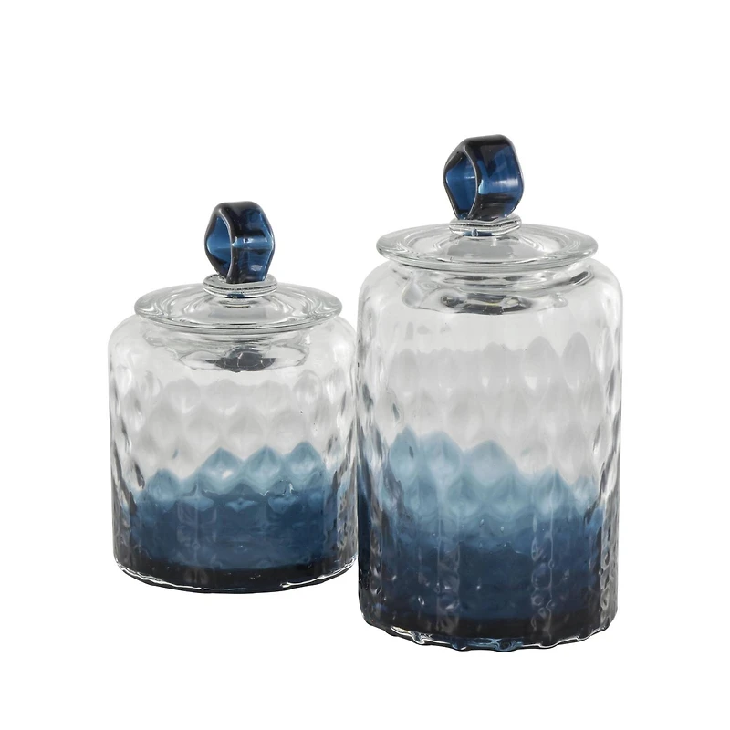 Glass Geometric Faceted Ombre Decorative Jars with Diamond Knobs
