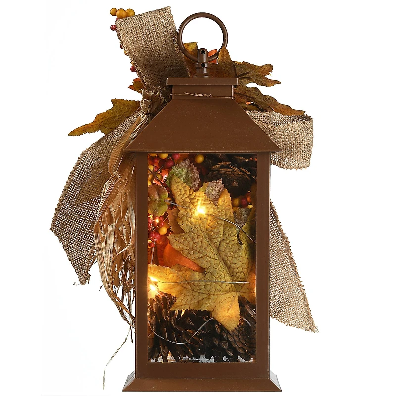 12" Decorated Autumn Lantern with LED Lights