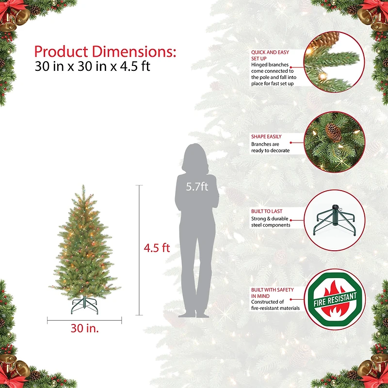 4.5ft. Pre-Lit Slim Fraser Fir Artificial Christmas Tree, Clear Lights