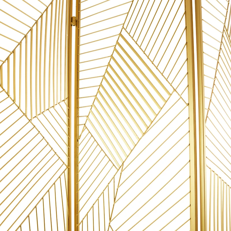 Gold Metal Hinged Foldable Partition 3 Panel Geometric Room Divider Screen 43" x 2" x 67"