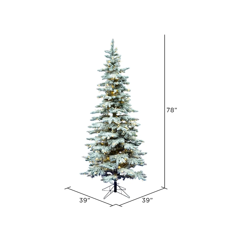 6.5ft. Pre-Lit Slim Flocked Utica Fir Artificial Christmas Tree, Pure White LED Lights