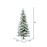 6.5ft. Pre-Lit Slim Flocked Utica Fir Artificial Christmas Tree, Pure White LED Lights