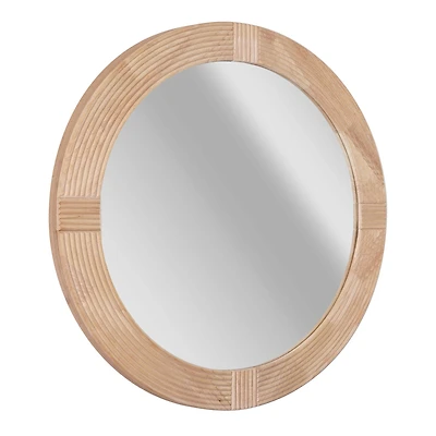 Natural Beige Wood Framed Farmhouse Round Wall Mirror - 31.5" x 31.5"