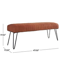 4ft. Brown Leather Upholstered Bench with Hairpin Legs