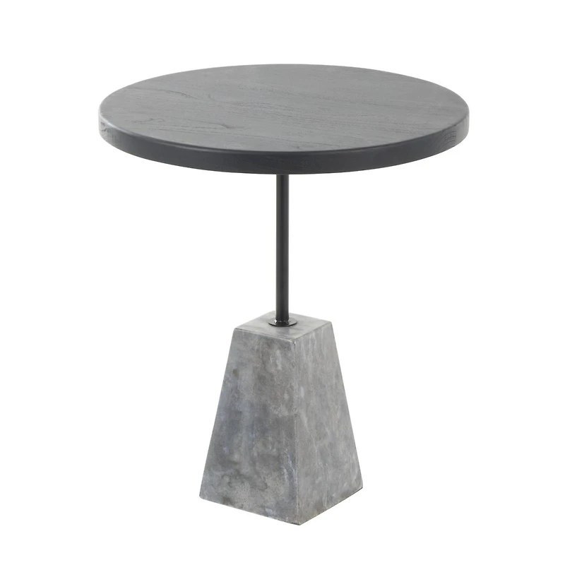 22.5" Black & Gray Wood Accent Table with Marble Pyramid Base