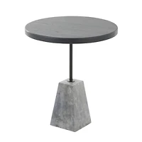 22.5" Black & Gray Wood Accent Table with Marble Pyramid Base