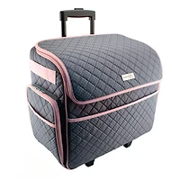 Everything Mary Quilted Pink & Gray Deluxe Rolling Sewing Machine Tote