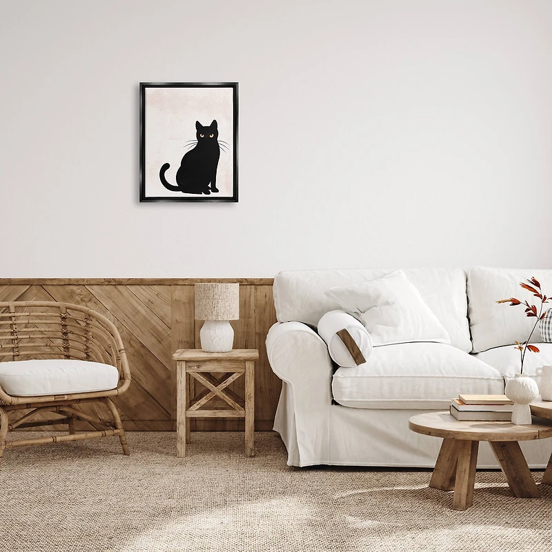 Stupell Industries Halloween Black Cat Silhouette Framed Floater Canvas Wall Art